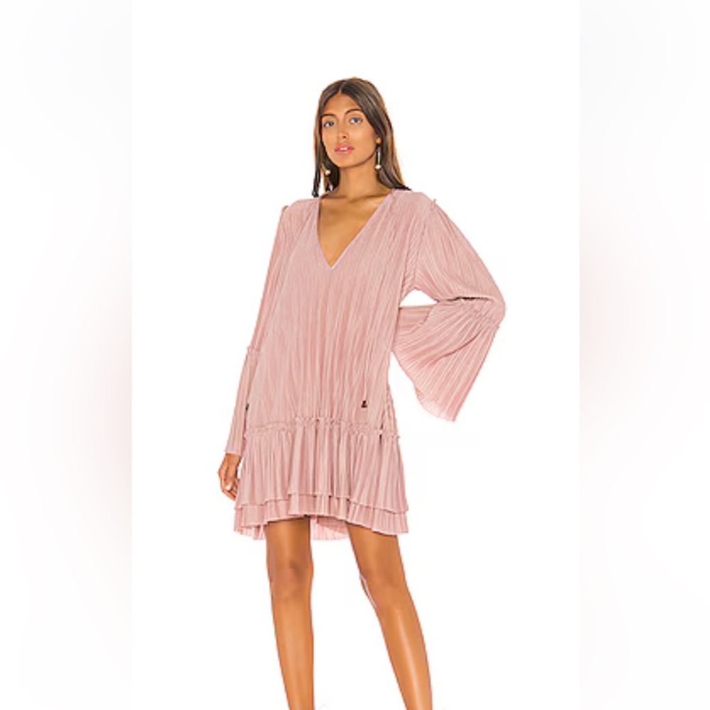 Free People Dusty Rose Pleated Long Sleeve Dress XS LNC